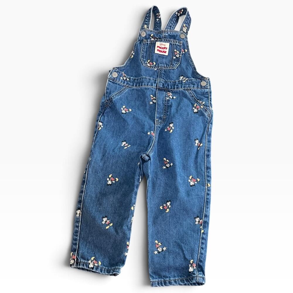 H&M Disney Mickey Mouse Denim Overalls Toddler 2T Blue Jeans